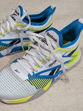 Reebok White Blue Neon Yellow Women's Athletic Shoes